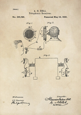 Patentdruck - Telefon/Klingel/Telekommunikation/Telefon - Vintage Poster Wandbild - A4