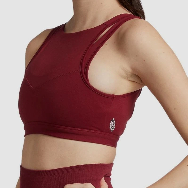 $60 Free People Women's Red Gone Wild Cut-Out Strappy Sports Bra Size Large