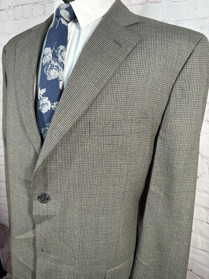 JOSEPH & FEISS Mens Brown HOUNDSTOOTH CHECK Sport Coat Blazer Jacket SIZE 46L - Image 2 of 4