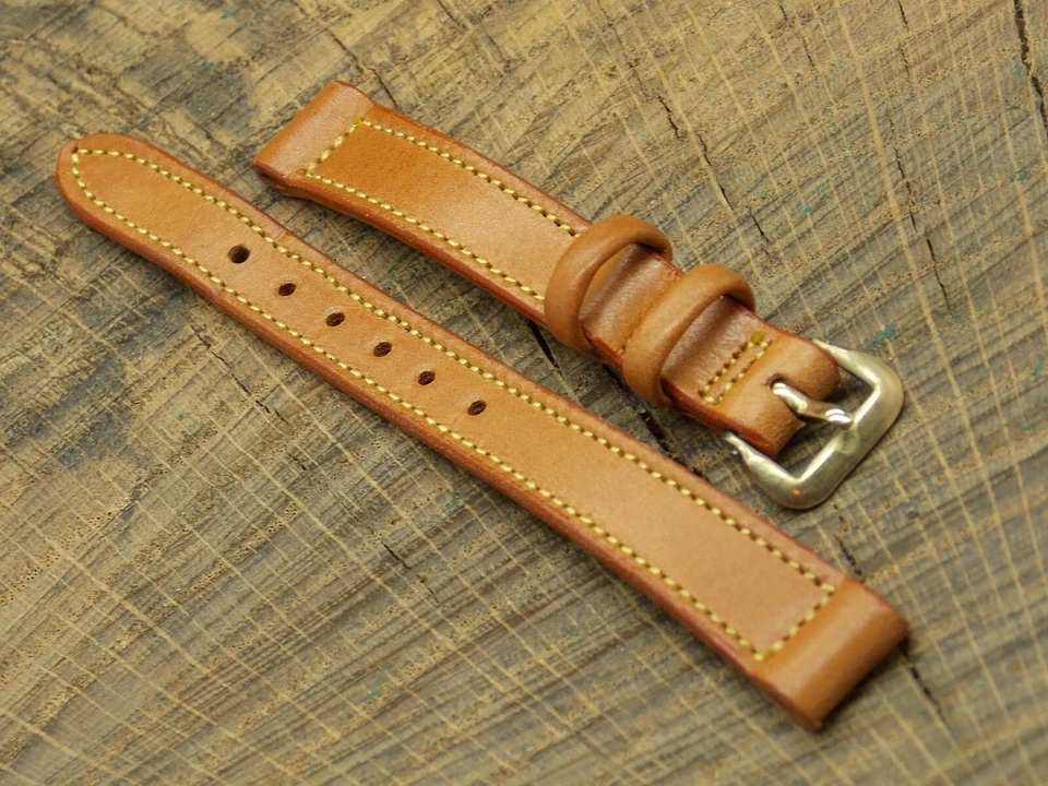 Correa de reloj Cyma 11 mm de piel de becerro tostada para damas con hebilla de tono dorado vintage nueva de colección sin usar Foto 3 de 4