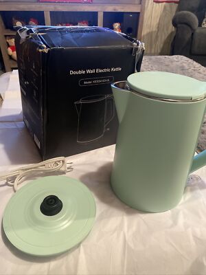Light green double wall electric kettle auto shut off 1.5 L large capacity