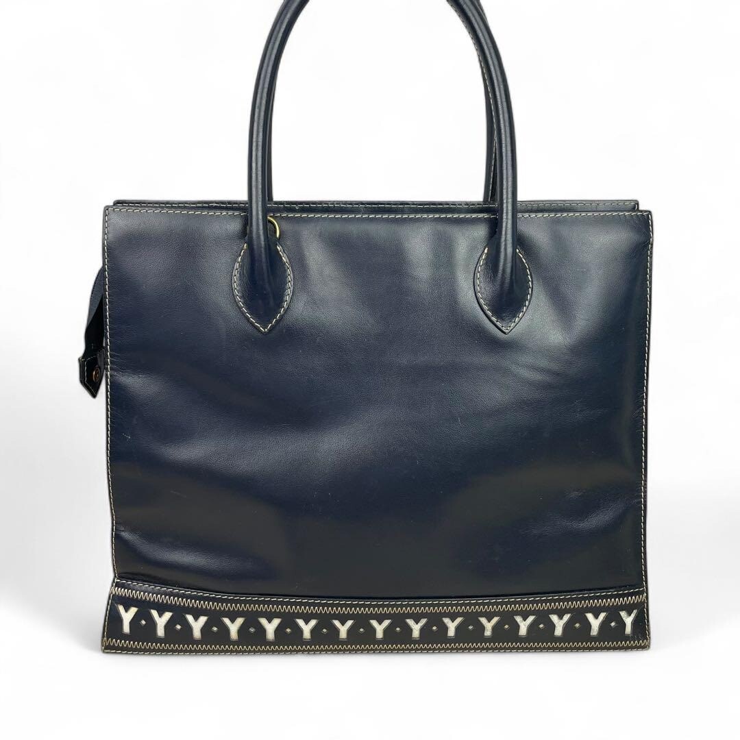 Borsa a mano Yves Saint Laurent autentica tote borsa a tracolla taglio a Y in pelle navy
