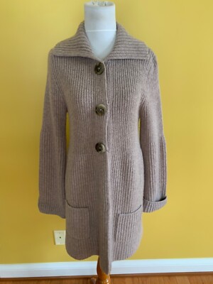 NWOT Repeat taupe wool cashmere cardigan sweater, size S