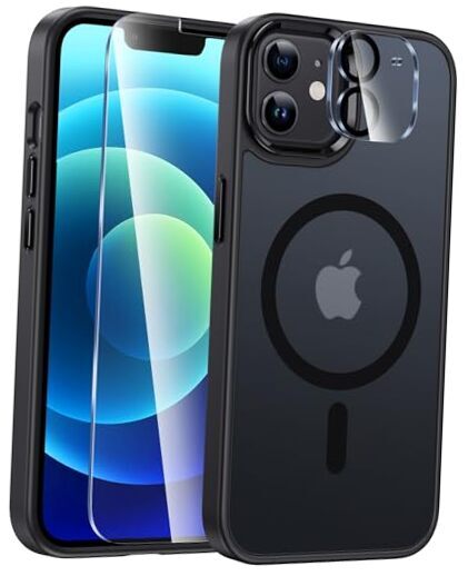 for Phone Case: Magnetic Matte Textured Military Grade Drop iPhone 12 Black