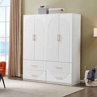 4 Doors Wardrobe Armoire 4 Drawers | Wood Armoire Wardrobe Closet Clothes, White