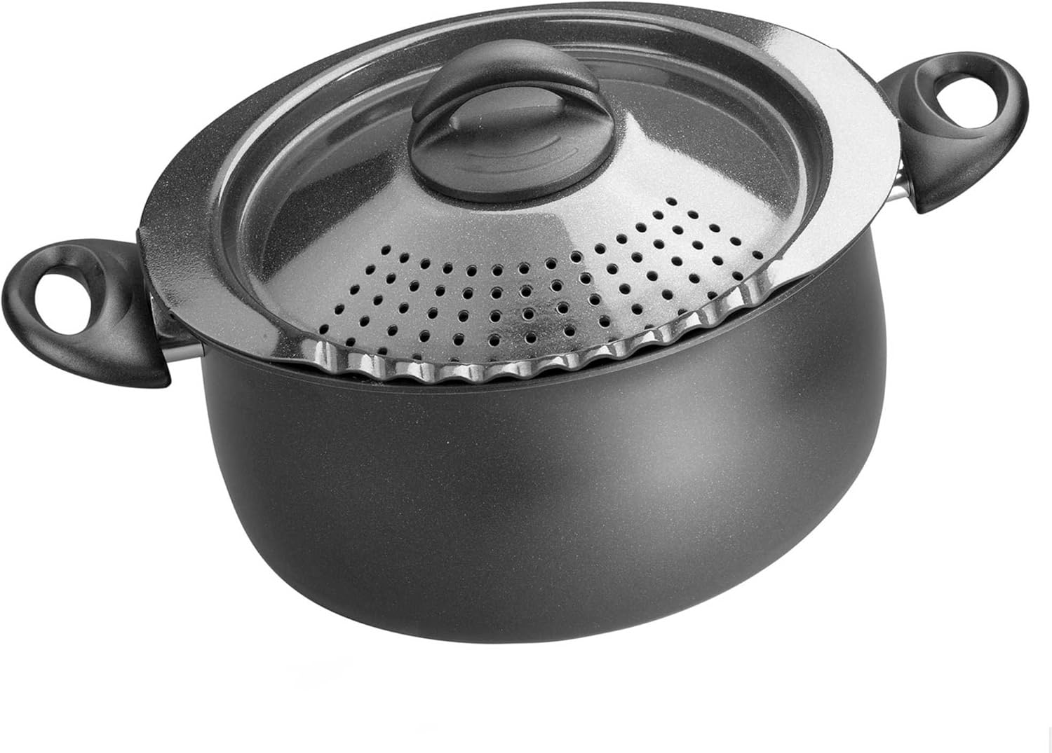 5.5 Quart Pasta Pot with Strainer Lid, Charcoal – Elongated Oval Pot for Longer