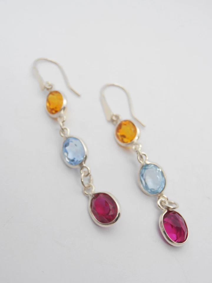 Orecchini in Argento 925 e Pietre sintetiche - imitazione acquamarina rubino - Immagine 3 di 4