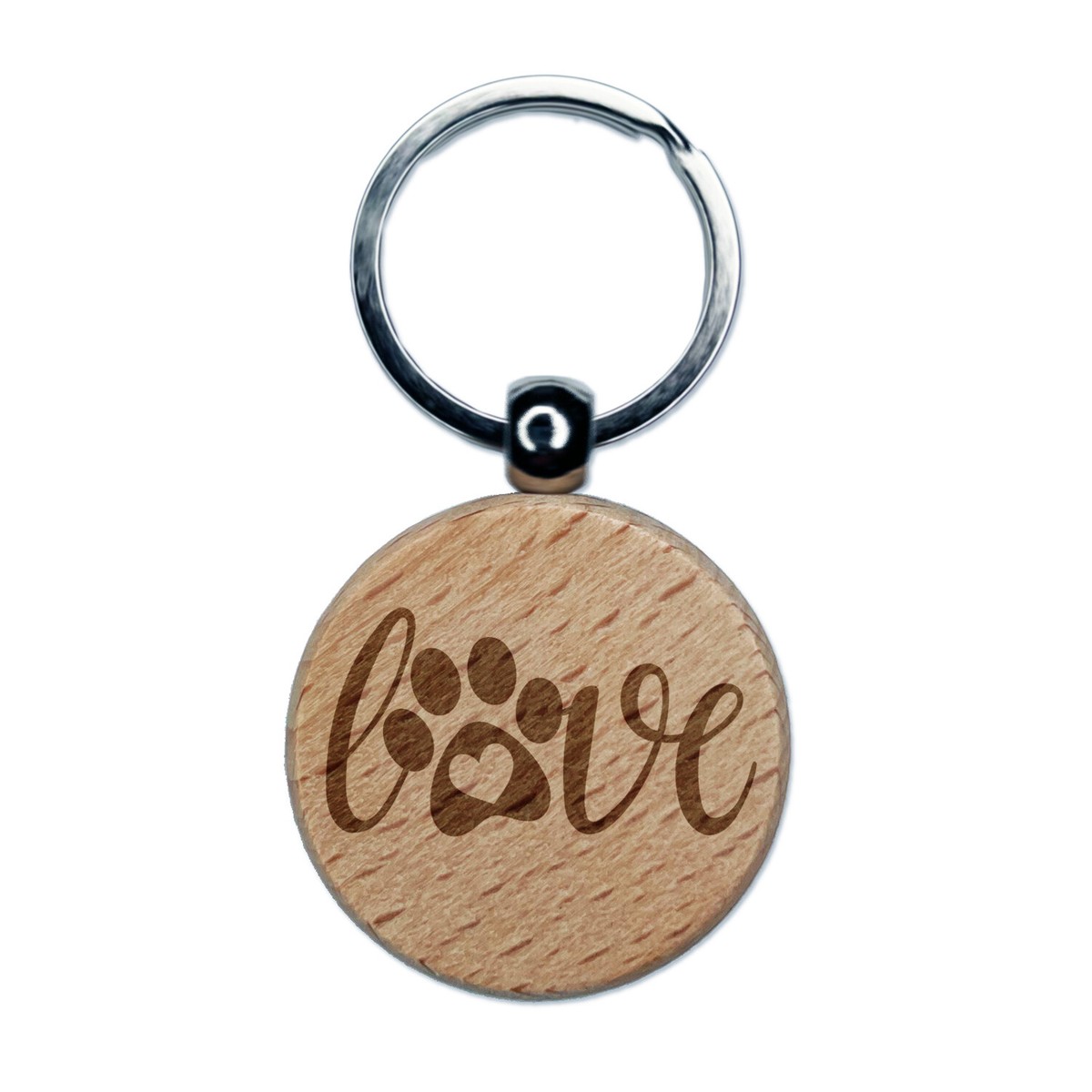 シルバー925 Love Script Paw Print with Heart Dog Cat Engraved Wood Round