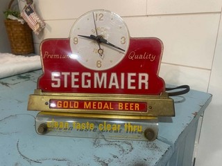 1950s Stegmaier Beer Lexan And Metal Light Up Clock Sign