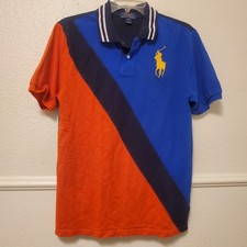 Polo Ralph Lauren Boys' XL 18-20 Colorblock Pique Polo Shirt Blue Orange Navy