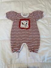 Vintage 80's Peanuts Snoopy Christmas Striped Baby Romper 6-9M