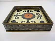 Vtg Gene Byron Mexico Signed Mexican Folk Art 6" Tin/Brass Tile Tray 50's Rustic