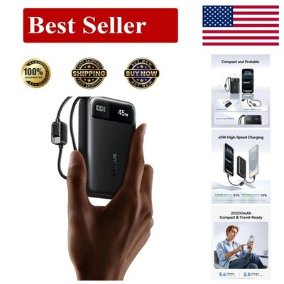 Baseus 20000mAh Compact Portable Charger 45W,  Certified Power Bank Built-in