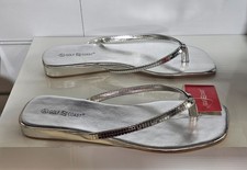 LADIES SILVER TOE POST FLIP FLOPS SOFT PADED DIAMANTE GORGIOUS SANDALS