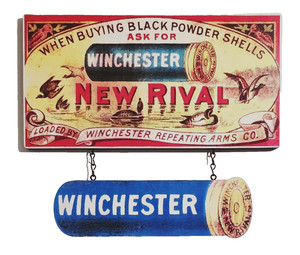 1897 WINCHESTER NEW RIVAL BLACK POWDER Sign with NEW RIVAL Blue Shell