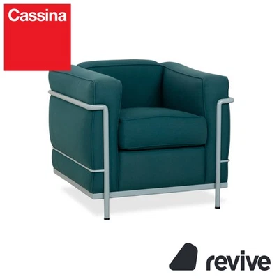 Cassina Le Corbusier LC 2 Fauteuil En Tissu Bleu Pétrole Bauhaus - Photo 1/4