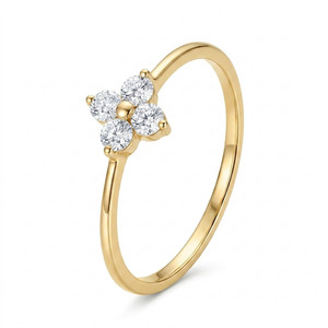 Authentic Engagement Simulated Diamond Four Leaf Clover Ring 4 Women's Yellow Gold Plated