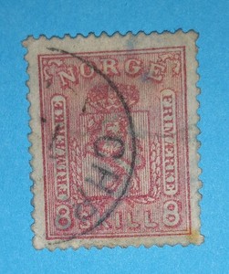 + 1867 Norway Norge Skandinavian Lion 8 Skilling Christiania used #15 A4 8s