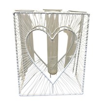 Vintage Triple Bud Vase Glass Tube Boho Cottage Heart Shaped Wire Valentines