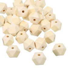 18mm Natural Wood Beads 60 Pack Unfinished Wooden Beads Geometric Hexagon Beads