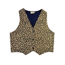 Vintage 90s All Over Womens L Vest Black Floral Cotton Whimsygoth Cottagecore