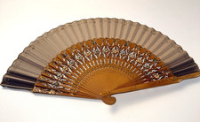 Beautiful Vintage Spanish Floral Hand Painted Folding Fan Intricate Fretwork