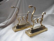 ANTIQUE BRASS & CAST IRON GOOD WEIGHT PAIR FIRE DOGS ~ SCROLLWORK GOOD DESIGN