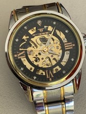 Fashion Men's Skeleton Self-wind Automatic Mechanical Watch Steampunk Gold-black
