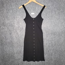 American Eagle Womens Tank Dress Size Small Black Ribbed Faux Button Front NWT