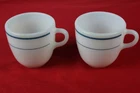 2  Vintage Pyrex Coffee Mug Corning Tableware 723-18 ? White W/Teal Lines USA