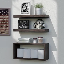 3 Pack Floating Shelves Modern Bathroom Wall Mounted Invisible Brackets Walnut