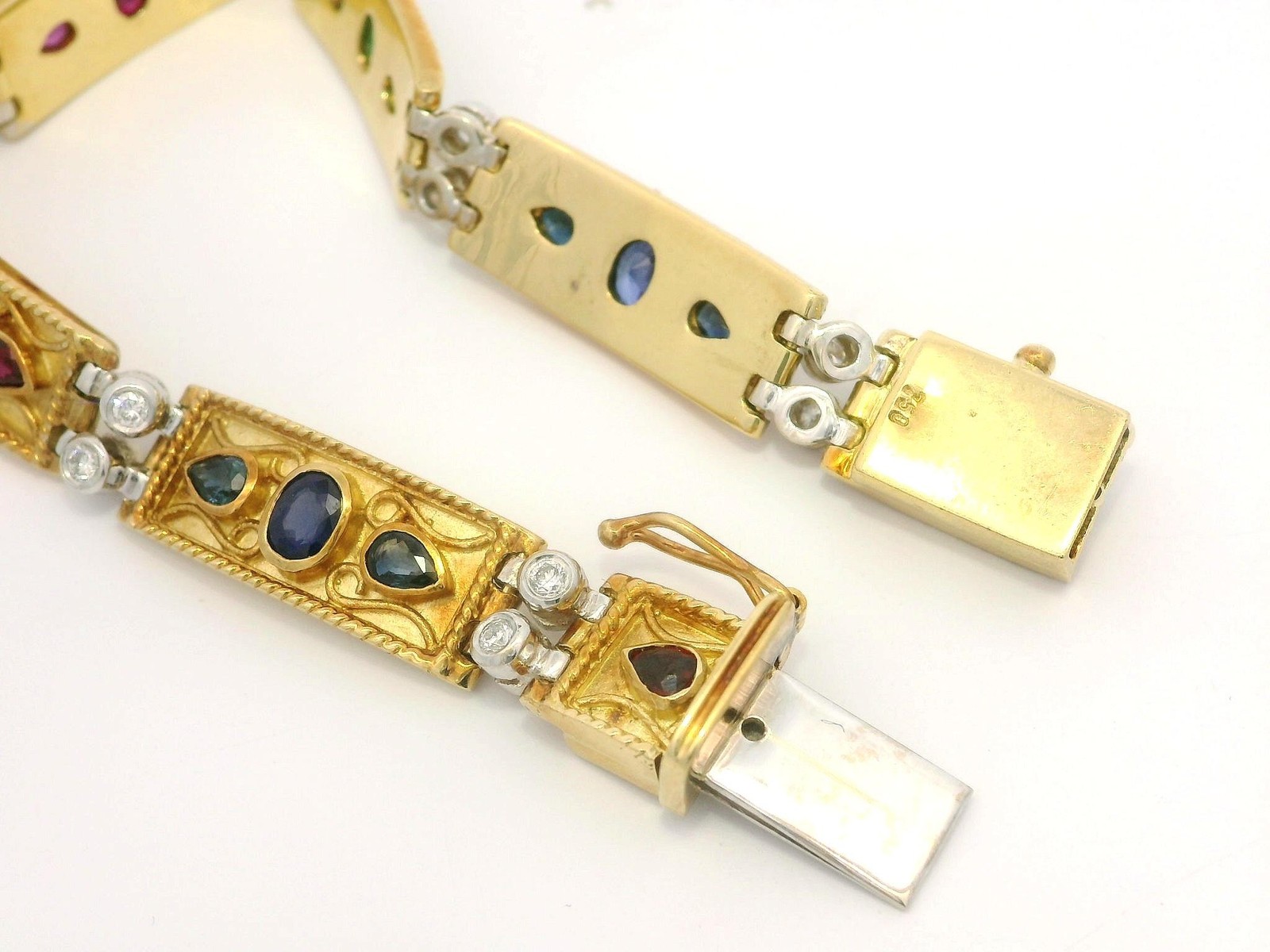 Vintage 18k Solid Gold Emerald Ruby Sapphire & Di… - image 5