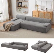 Modern 108'' L-Shaped Sectional Sofa with Left Chaise in Gray Corduroy