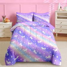 7 Pcs Comforter Set Queen Size, Purple Colorful Bedding for Kids Teen, Unicor...