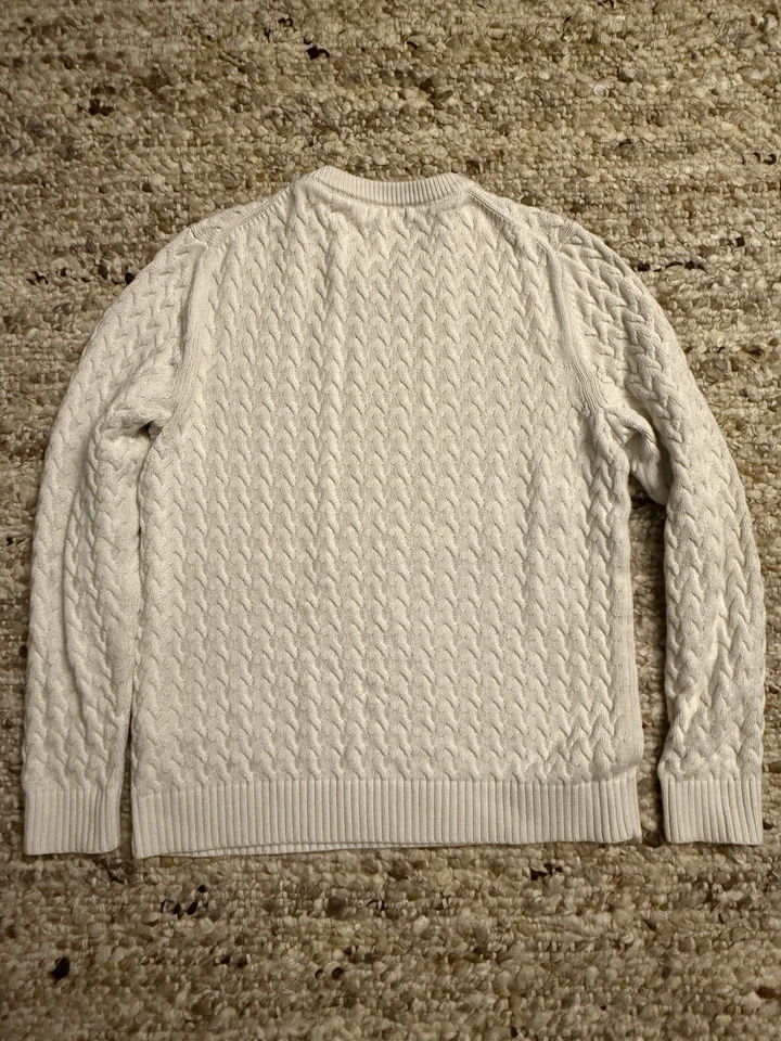 Suéter Banana Republic 100% Algodón Supima Cable Nit Blanco Talla Hombre’s Grande Foto 2 de 4