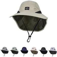 Wide Brim Sun Hat with Neck Flap UV Protection Hiking Fishing Cap for Men Women