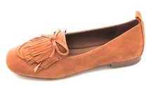 Miss Olivia Adele Cognac Suede Loafer Strips Bow Rubber Bottom C