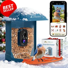 Smart Bird Feeder Cam 2K HD w/ AI ID, Solar Panel, Auto Capture, Deep Blue Gift
