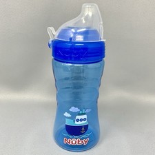 Nuby Sippy Cup with Lid 12 oz Blue Boys Boat Soft Nipple Spill Proof