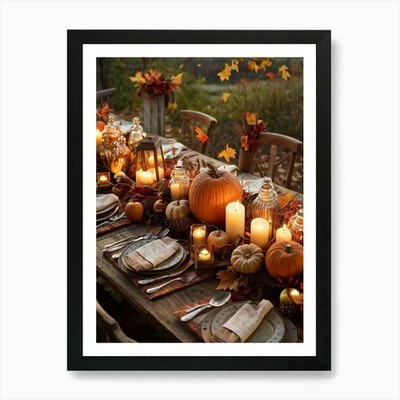 Herbst Ernte Tischdeko arrangiert gerahmt Wandbild Poster Leinwanddruck Bild