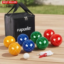 Bocce Ball Set 90mm Polyresin 8 Balls Pallino Rope Carrying Bag
