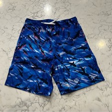 NWOT Lands End Cool Sharks Print Blue Swim Trunks Size Small 6-7