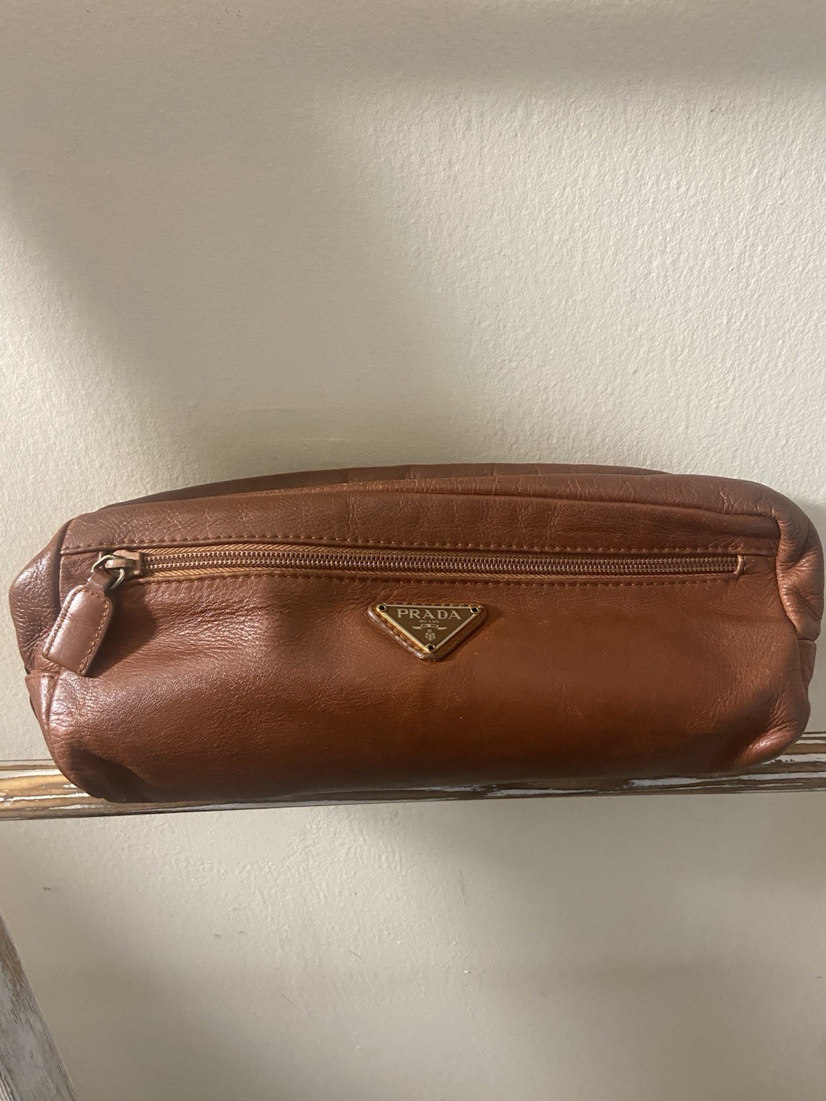 Prada Brown Leather Large Nylon Lined Vanity Dual… - image 19