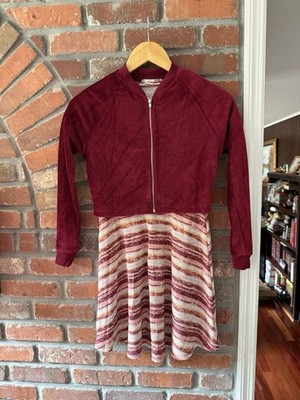 Knitworks Girls L 14 Maroon Corduroy Jacket & Striped Dress Set 2-Piece Outfit