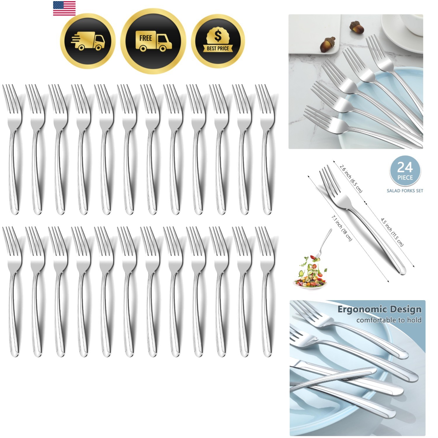 , 7.1-inch Forks Silverware Set, Stainless Steel Small Fo...