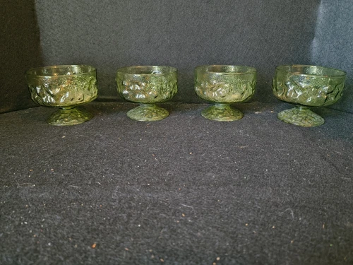 Set 3 Vintage Anchor Hocking Lido Milano Avocado Green Footed Sherbets MCM EUC