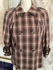 VTG Liz Claiborne Women Plaid Jacket Double-Breasted Crop 3/4 Sleeve PM Brown