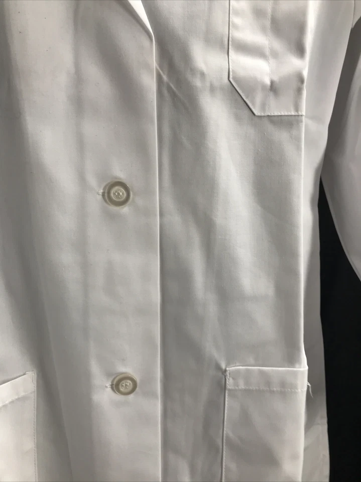 Natural Uniforms Unisex Long Sleeve Solid White Button Up Collared Lab Coat Sz L - Image 4 of 4