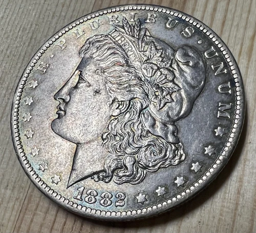 1882 O Rainbow Toning 90% Silver Morgan Dollar $1 Antique Collectible BU COIN