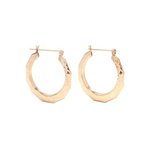 Geometric Engraved Hoops - large gold 